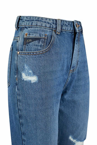 High-waist Ripped Blue Jeans For Women