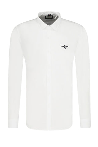 Slim Fit White Cotton Shirt With Eagle Logo