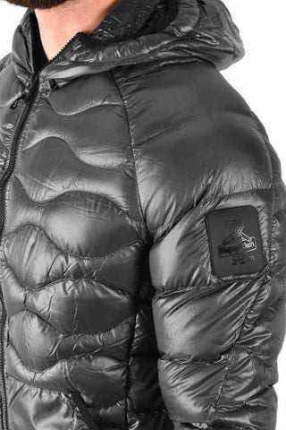 Sleek Gray Men's Down Jacket with Hood