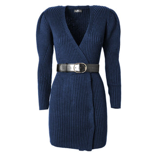 Elegant Long-sleeved Knit Dress With Belt