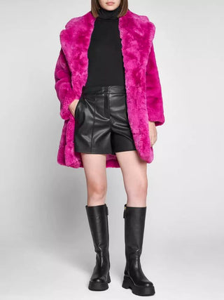 Chic Pink Faux Fur Jacket - Eco-friendly Winter Essential