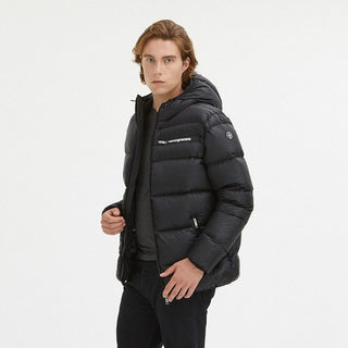 Sleek Black Goose Down Hooded Jacket