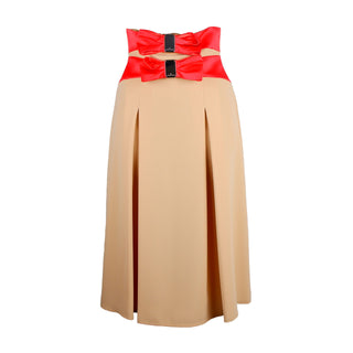 Chic Beige Crepe Skirt with Ribbon Details