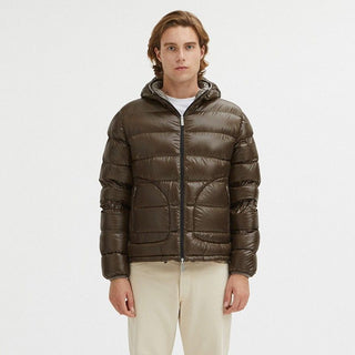 Reversible Hooded Jacket In Dove Grey And Brown