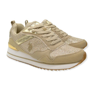 Beige Metallic Insert Sneakers For Women