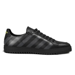 Stylish Calfskin Sneakers With Iconic Grey Stripes