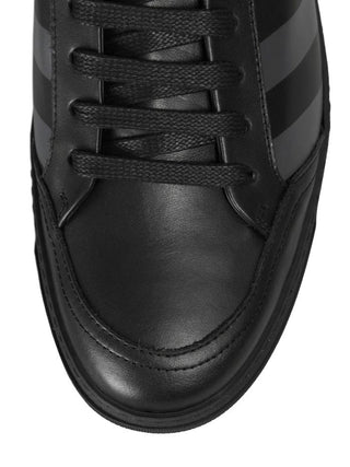 Stylish Calfskin Sneakers With Iconic Grey Stripes