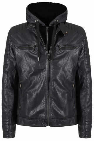 Sleek Hooded Faux Leather Jacket