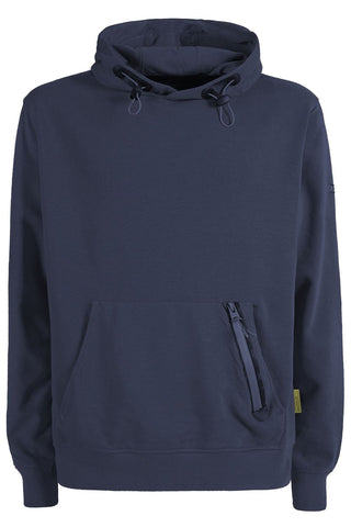 Blue Cotton Blend Hooded Sweatshirt With Front Pocket