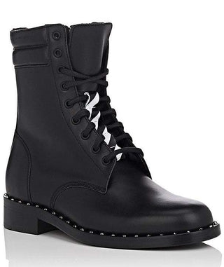 Studded Calfskin Lace-up Ankle Boots