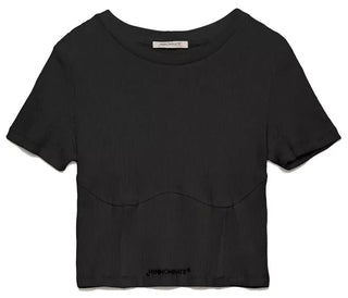 Chic Ribbed Cotton Tee With Logo Detail