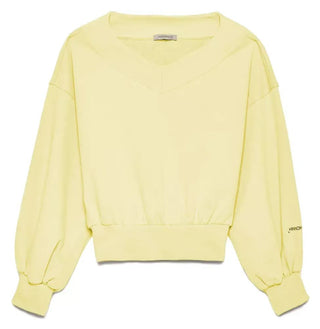 Chic Yellow V-neck Cotton Sweatshirt