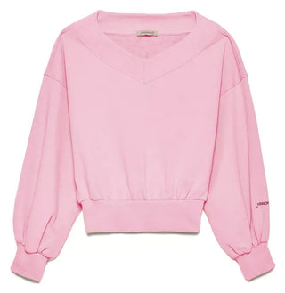 Chic Pink V-neck Cotton Sweatshirt