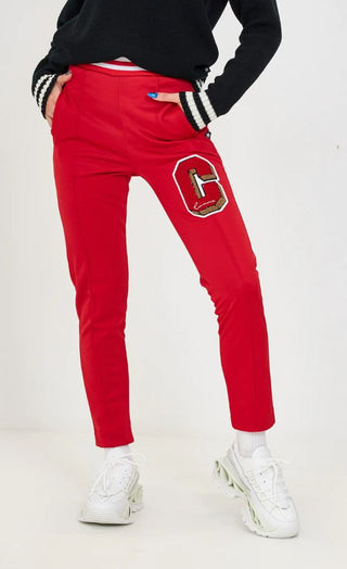 Chic Pink Stretch Trousers With Logo Patch