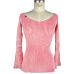 Peony Pink Long-Sleeved Ribbed V-Neck Sweater