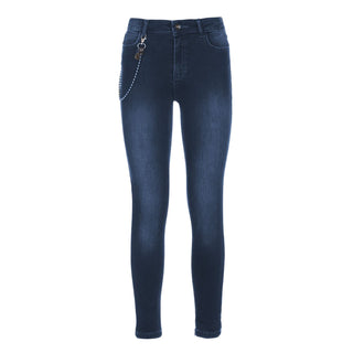 Chic Lightly Washed Blue Slim-fit Jeans With Chain Detail