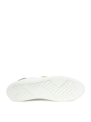 Roberto Cavalli Men White / EU45/US12 White Leather Sneakers with Gold Logo