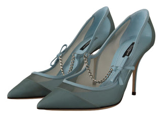 Blue Mesh Chains Heels Pumps Mary Jane Shoes