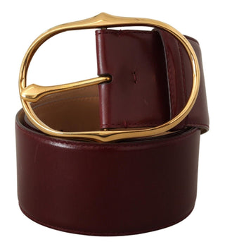 Elegant Brown Leather Belt With Gold Oval Buckle