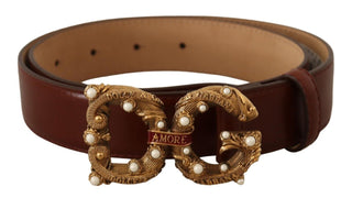 Elegant Pearl-embellished Leather Amore Belt