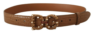 Elegant Croco Leather Amore Belt With Pearls