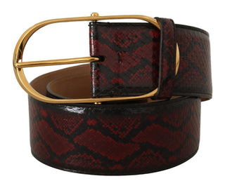 Elegant Red Python Leather Belt With Gold Buckle