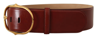 Elegant Maroon Leather Belt With Gold Buckle