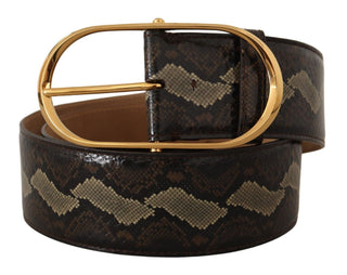 Elegant Snakeskin Belt With Gold Oval Buckle