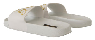 Chic White Leather Slides With Gold Embroidery