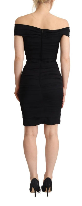 Elegant Black Silk Off-shoulder Dress