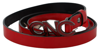 Chic Red Leather Waist Belt With Black-tone Buckle