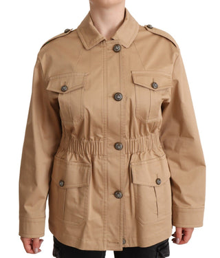 Chic Beige Button Down Coat With Embellishments