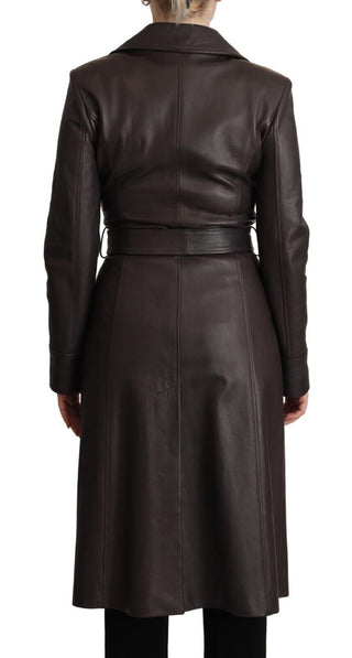 Elegant Double-breasted Lambskin Leather Coat