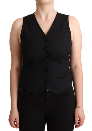 Elegant Black Vest Top With Button Detail