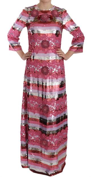 Opulent Pink Sequined Floor-length Dress