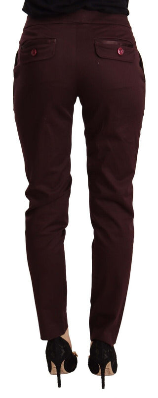 Maroon Slim Fit Skinny Pants With Zipper Detail