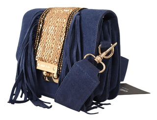 Chic Suede Shoulder Handbag with Gold Applique
