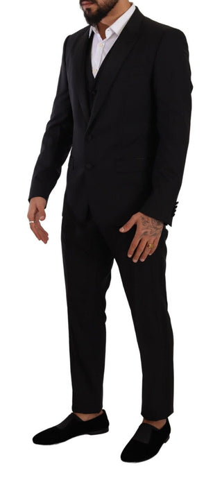 Elegant Black Three-piece Martini Fit Suit