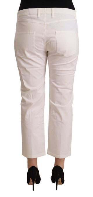 Chic White Mid Waist Skinny Cropped Jeans