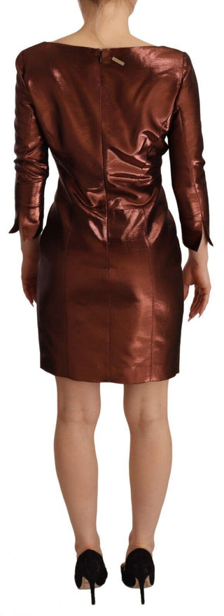 Elegant Bronze Sheath Mini Dress With Square Neck