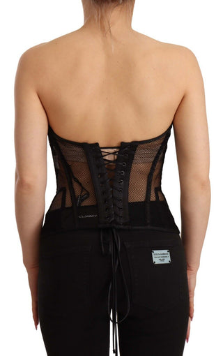 Black Viscose Bustier Corset Strapless Top