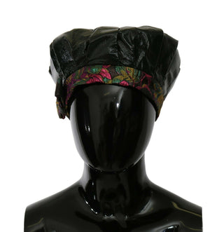 Elegant Black Beret Cap With Floral Lining