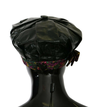 Elegant Black Beret Cap With Floral Lining