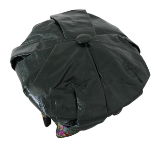 Elegant Black Beret Cap With Floral Lining