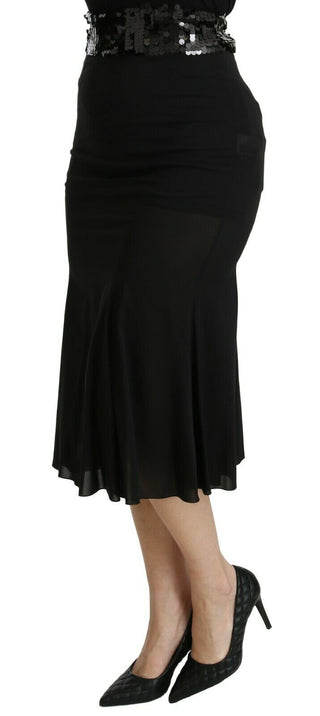 Chic High Waist Black Silk Blend Skirt