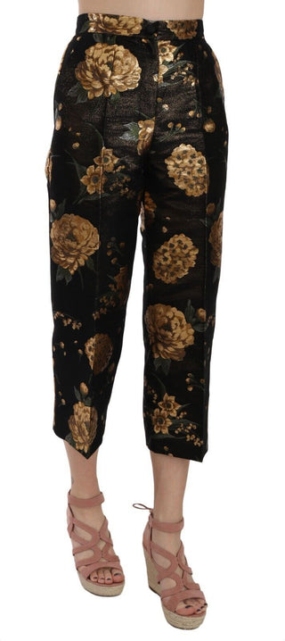 Opulent Black And Gold Floral Capri Pants