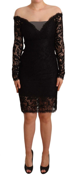 Elegant Black Lace Knee-length Dress