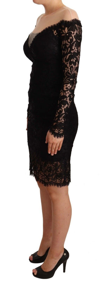 Elegant Black Lace Knee-length Dress