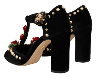 Elegant Velvet T-strap Mary Jane Pumps