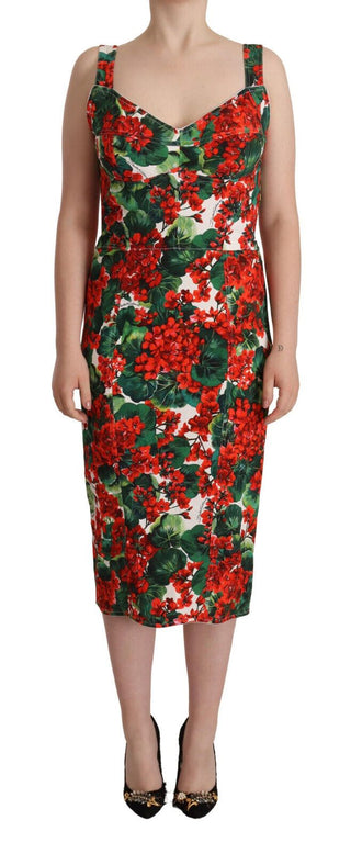 Red Floral Bodycon Stretch Dress